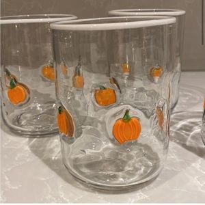 Set of 2 Anthropologie Halloween Pumpkin Juice Glasses